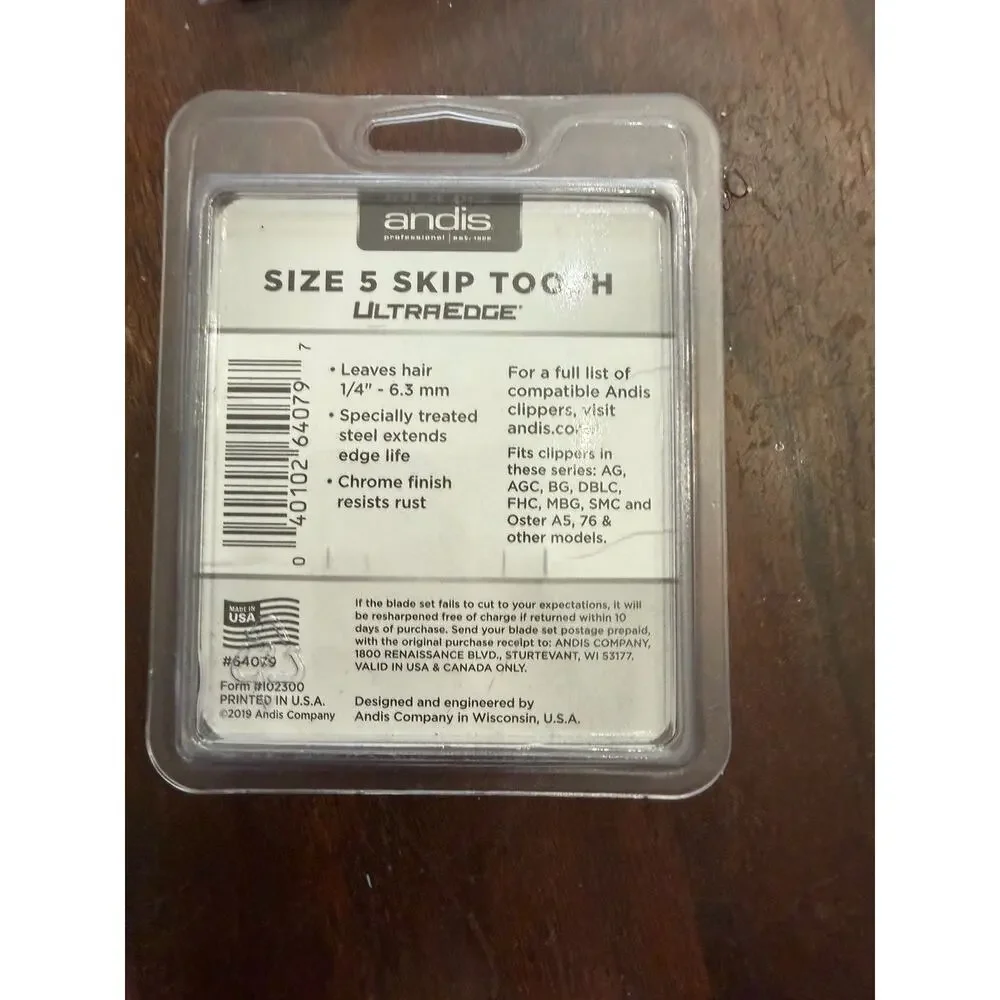 Andis UltraEdge Size 5 Skip Tooth Clipper Blade #64079 New Sealed USA